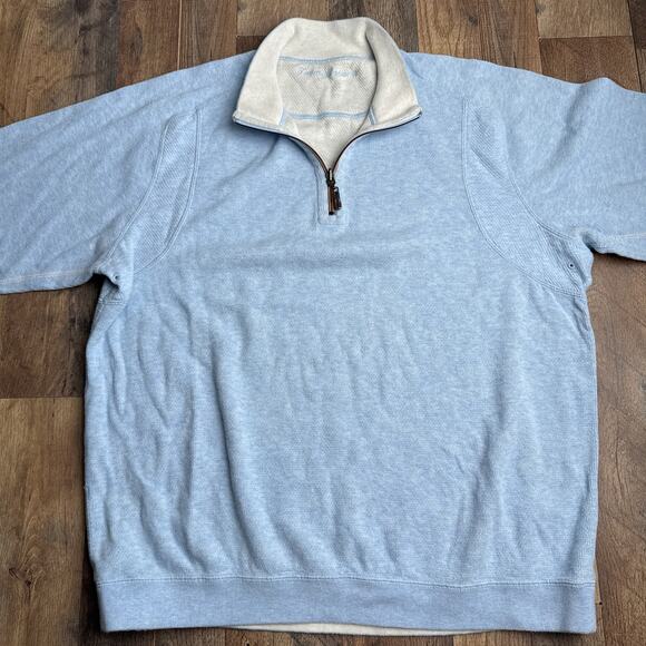 Tommy Bahama Sweater Men's Large Blue Quarter Zip Beach Skater Knit 6661 - Picture 4 of 11